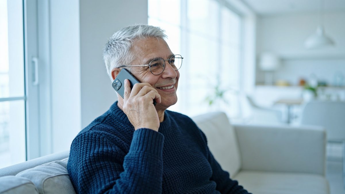 Cliente falando ao telefone em ambiente residencial